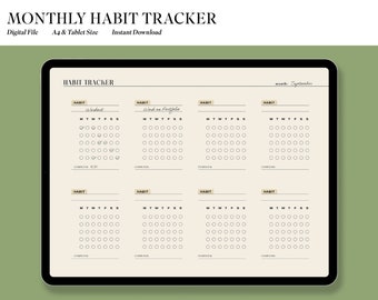 Simple Digital Monthly Habit Tracker, 30 Day Habit Challenge, Landscape/Printable, A4/Tablet, Habit Tracker Template, Instant Download