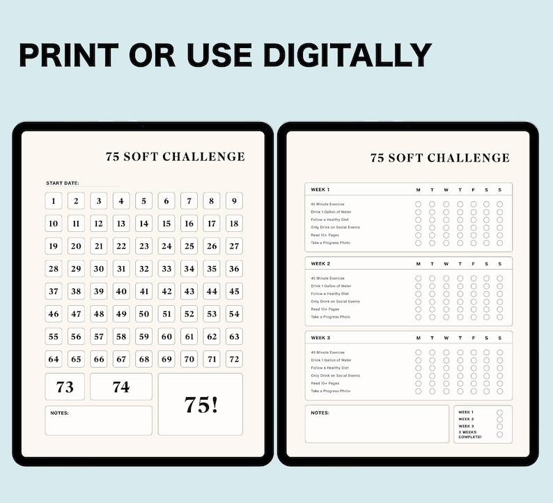 75 Soft Challenge, 75 Soft Challenge Tracker, Daily Habits, Habit Tracker, Digital File, A4/A3 Digital File image 4