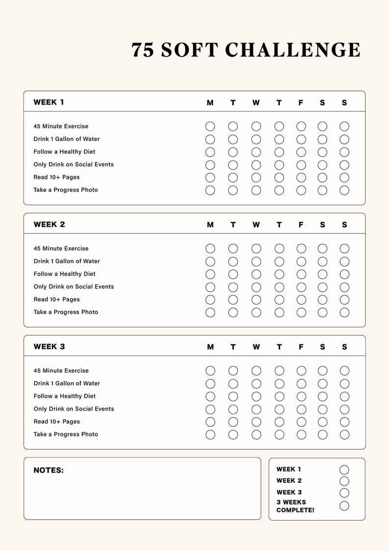 75 Soft Challenge, 75 Soft Challenge Tracker, Daily Habits, Habit Tracker, Digital File, A4/A3 Digital File image 1