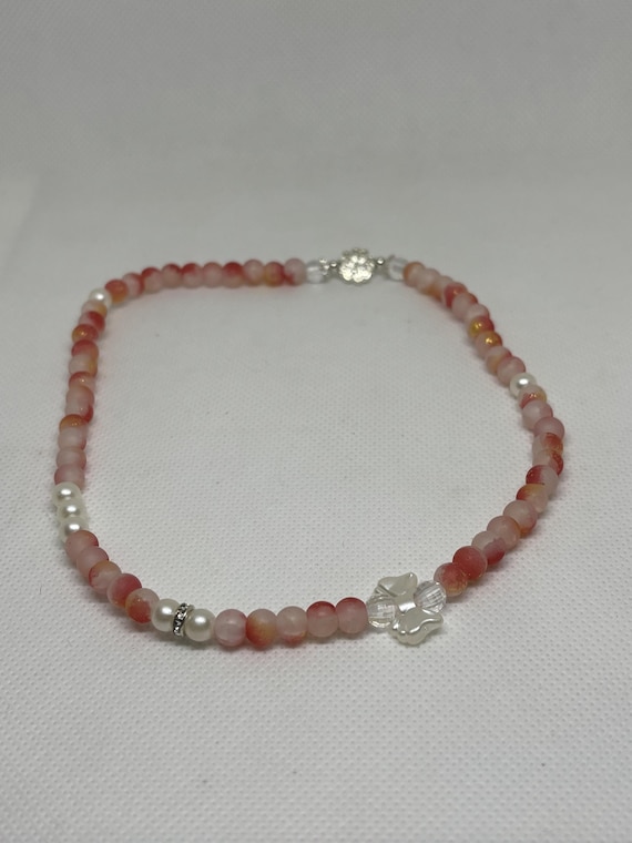 Beaded Stretch Choker with Flower Charm and Pearls