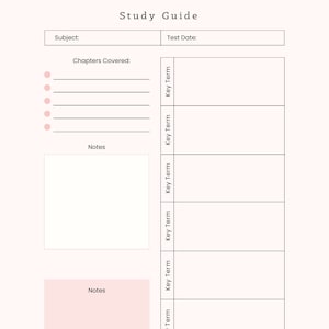 Study Guide Printable, Instant Download, Simple Design, Minimalist Study Guide