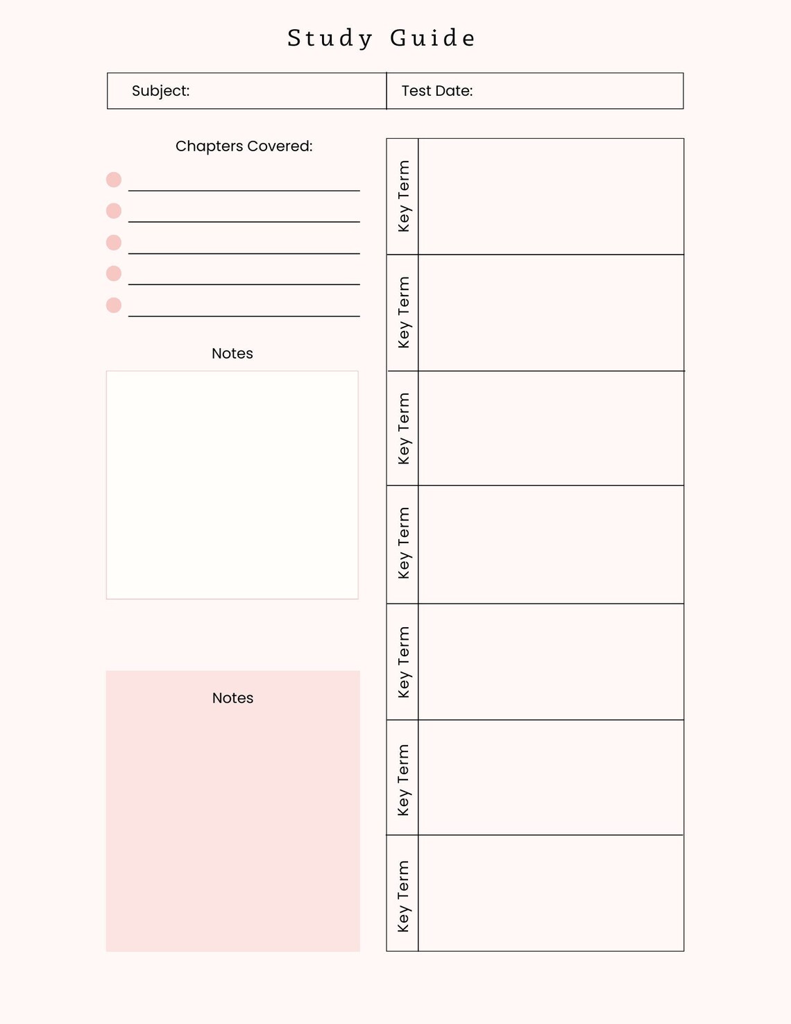 Study Guide Printable, Instant Download, Simple Design, Minimalist