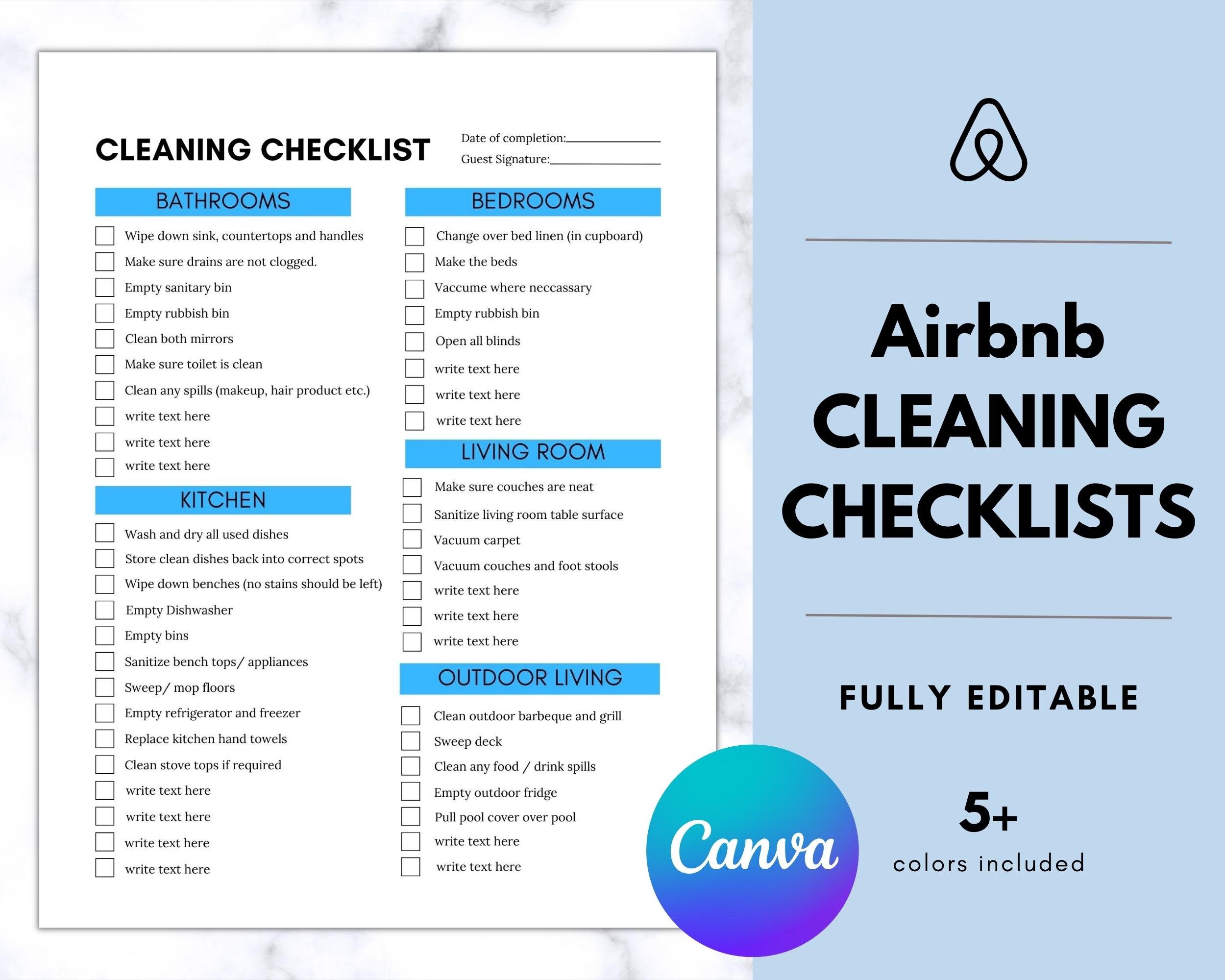 Airbnb Housekeeping Cleaning Checklist Editable House - Etsy