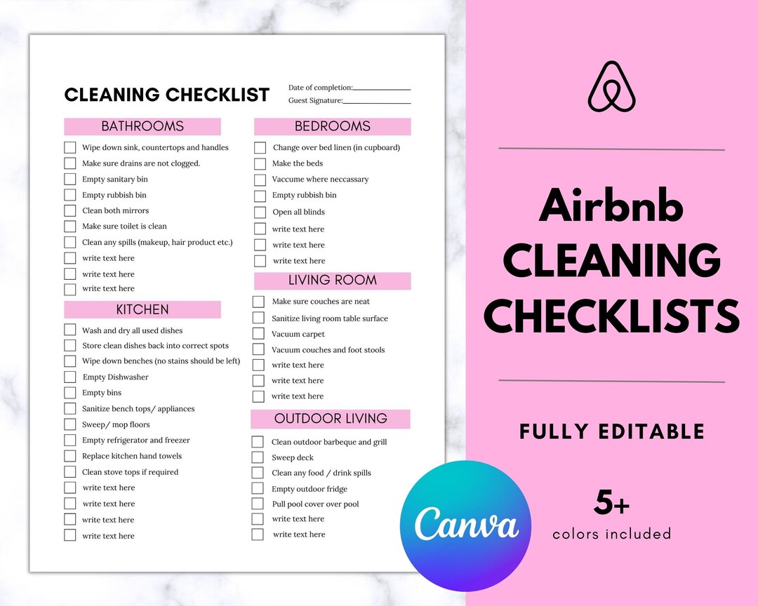 Airbnb Housekeeping Cleaning Checklist Editable House Etsy