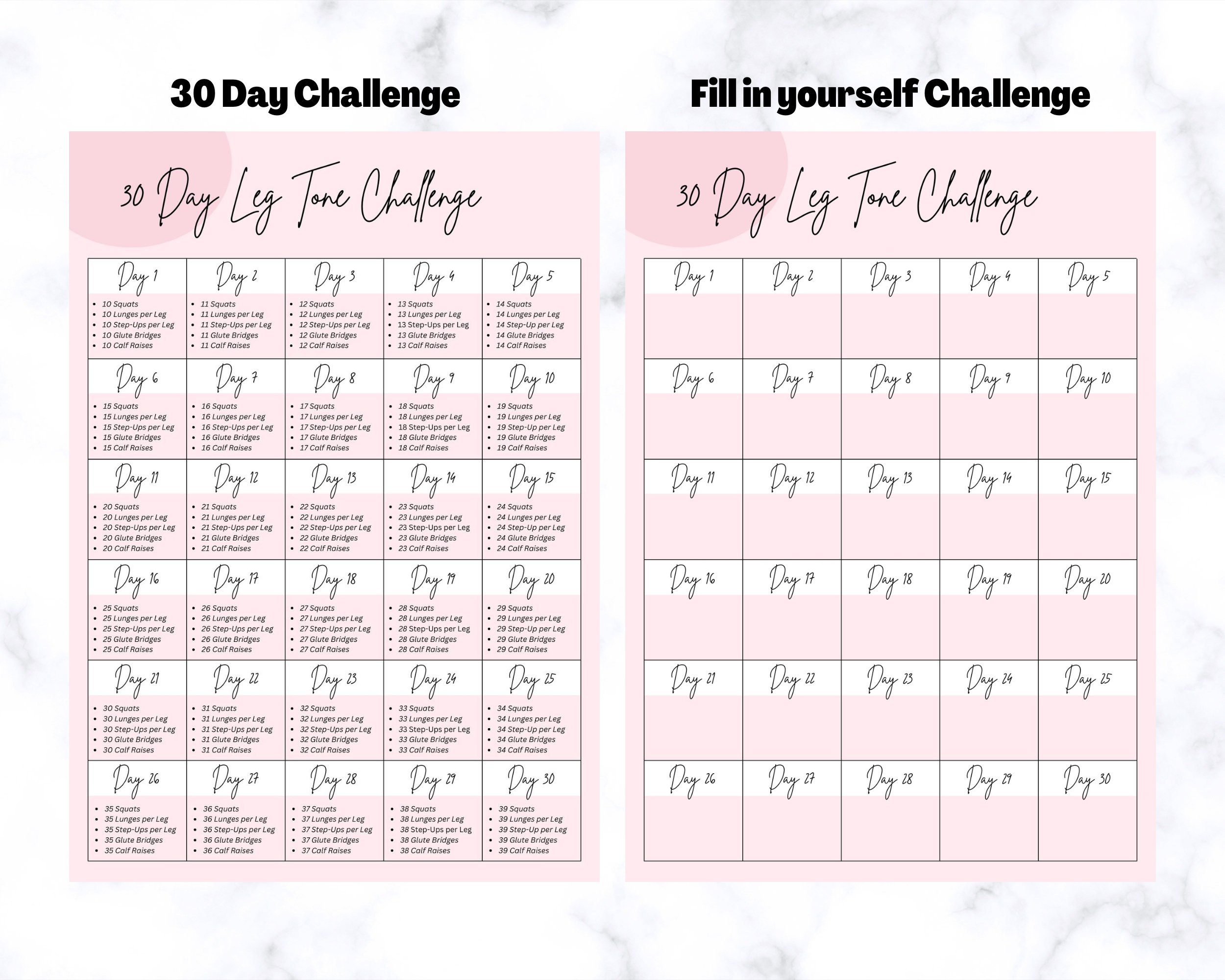 30 Day Leg Challenge Printable