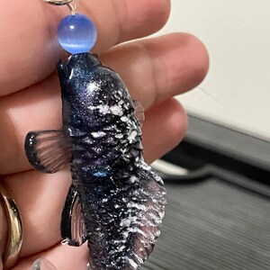 Black and purple handmade resin lucky koi fish, lucky koi fish keychain, epoxy resin fish gift accessory keychain