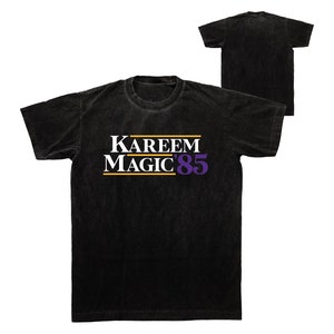 Maglietta dell'urna elettorale NBA del 1985, Kareem Abdul-Jabbar/Magic Johnson, maglia dei Los Angeles Lakers, Campioni delle finali NBA del 1985
