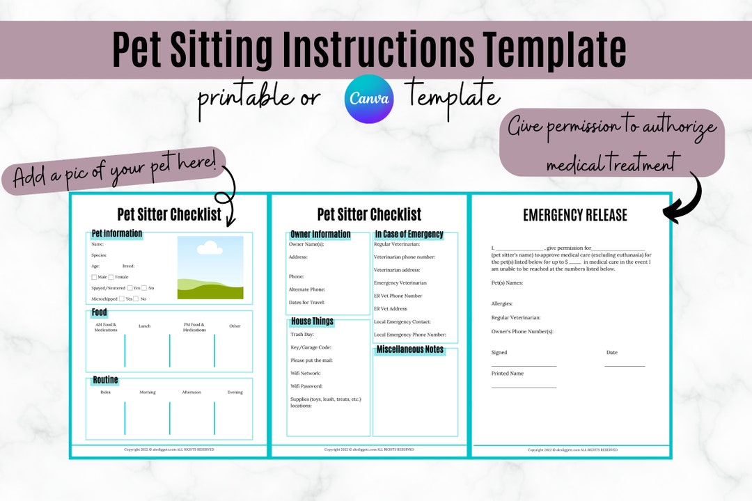 Pet Sitting Instructions Template Etsy