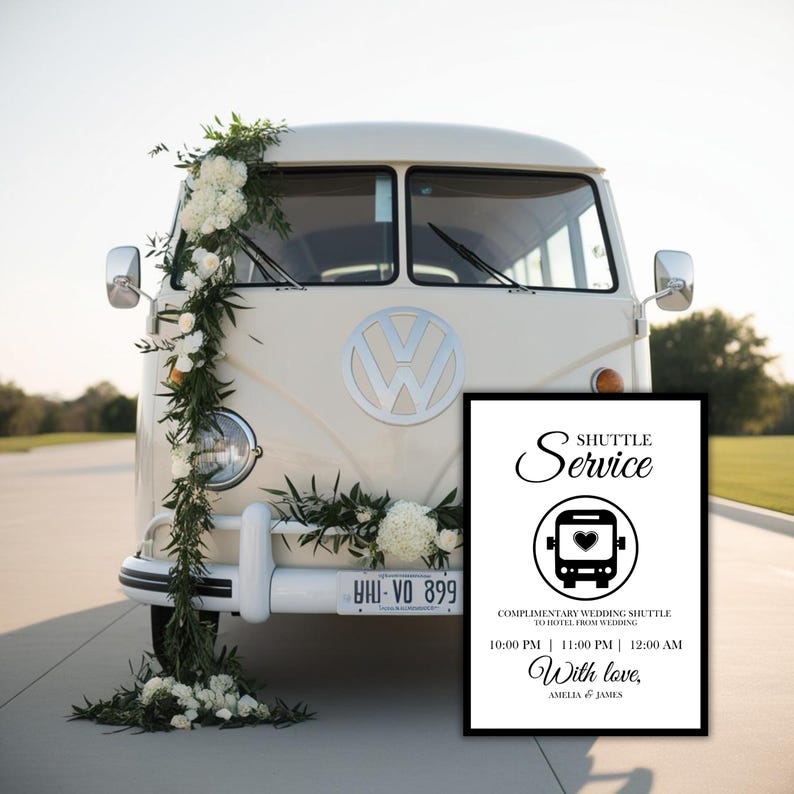 Elegant Wedding Shuttle Sign Template: Black and White (digital ...