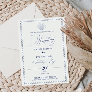 Double Sided Coastal Simplicity Wedding Invitation Template