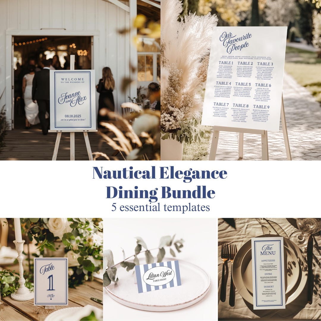 Nautical Wedding Dining Set: Elegant Canva Templates (digital Download ...
