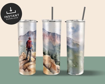 Hiking Tumbler Wrap | Mountain Hiking 20 oz Tumbler Sublimation Design | PNG Tumbler Sublimation | 20 oz Skinny Tumbler Sublimation Design