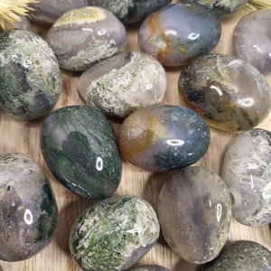 Moss Agate Tumbled Stones- Tumbles - Pocket Crystals - Beautiful Moss Green/Red/White
