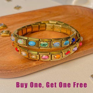 Italian Bracelet Gold Gemstone Charms, 9MM Charms, Birthstone Gold Charm Links, Stainless Steel Italian Charms, Adjustable Bracelet Charms