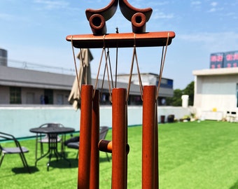 Carillon éolien hibou en bambou fabriqué à la main - gravure personnalisée, bénédictions de bon augure