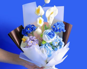 Handgefertigter gehäkelter Blumenstrauß, fertiges Produkt, Sonnenblume, Rose, Nelke für Mutter, Jahrestag, Geburtstag, Freundin-Tag, Mutter-Strickgeschenk