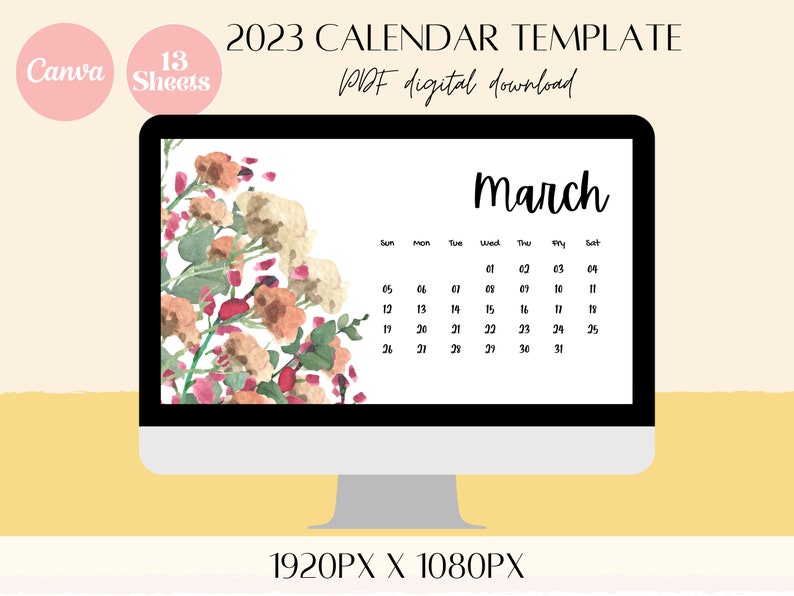 2023 Canva Calendar Template Digital Calendar Editable Etsy Canada