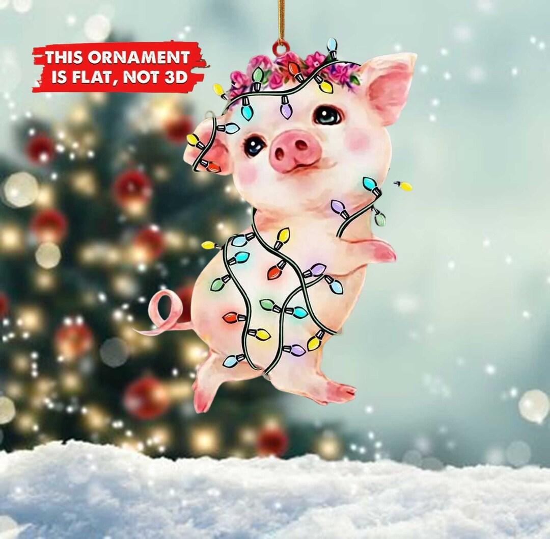 Personalized Pig Ornament Acrylic Pig Christmas Light Hanging Etsy