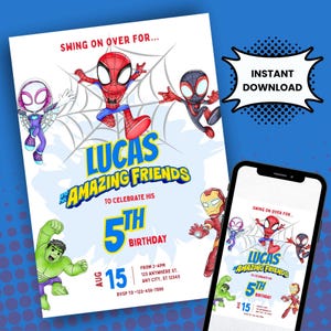 Editable Spidey and His Amazing Friends Birthday Invitation | Superhero Party Template | Printable Kids Invite | Instant Download