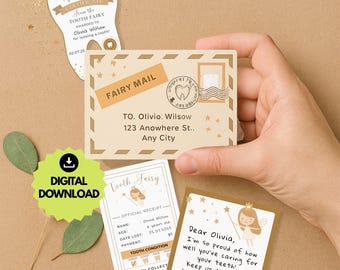 Editable Mini Tooth Fairy Set, Certificate Letter Receipt Envelope, Kids Lost Tooth Note Kit, Canva Template Printable, Instant Download