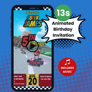 Mario Kart Birthday Invitation Video | Editable Super Mario Bros Mobile Invite Template | Boys Racing Game Party Digital Download