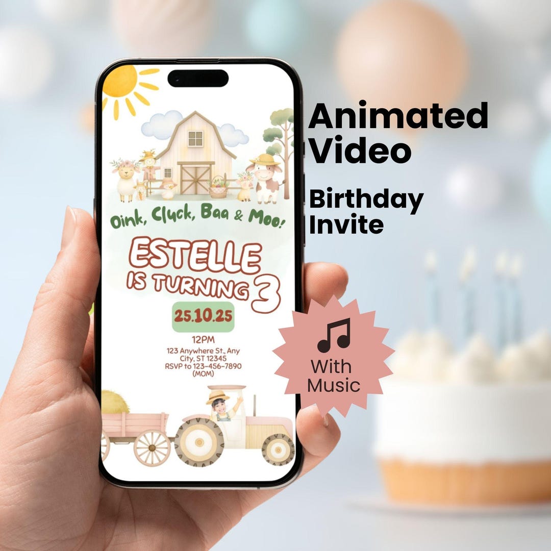 Editable Barnyard Birthday Video Invitation, Animated Farm Party Evite ...