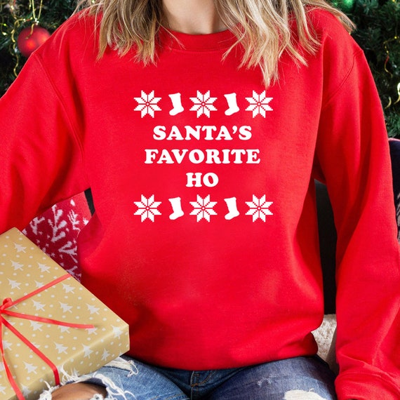 Santa's Favorite HO Adult Red Ugly Christmas Sweater