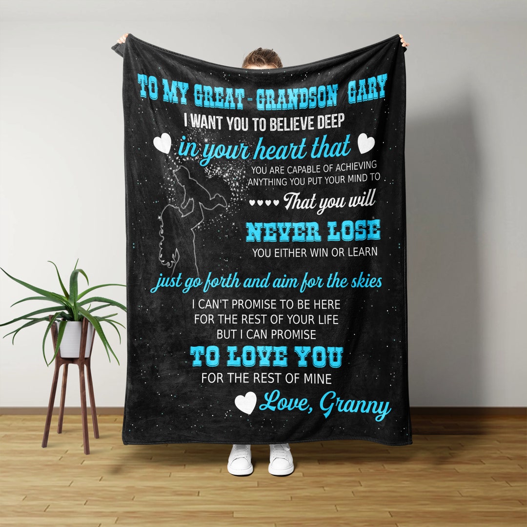 To My Great Grandson Blanket, Custom Name Blanket, Heart Blanket
