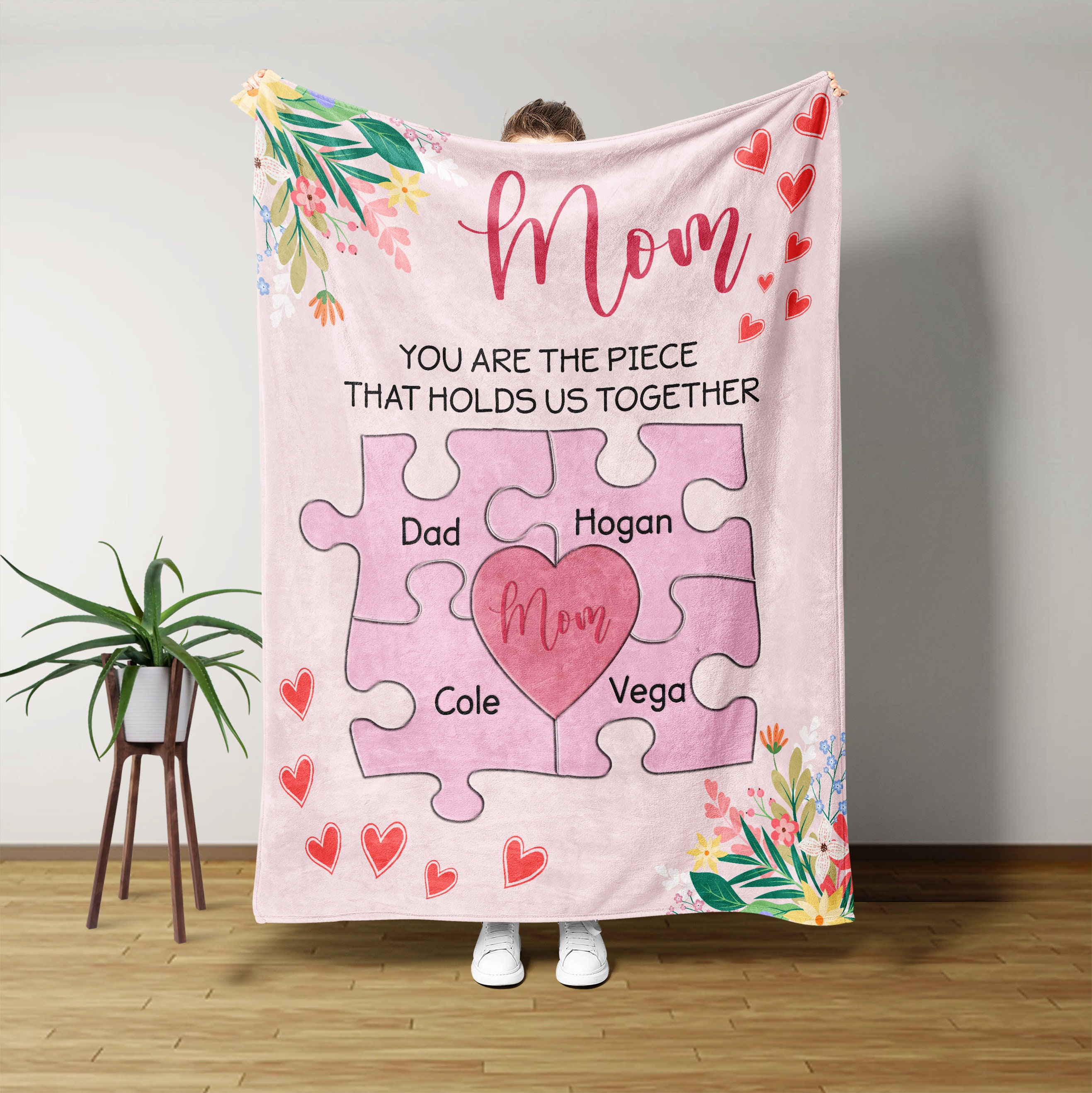 Discover Personalized Name Puzzle Blanket, Mother Blanket, Mom Blanket, Family Blanket, Mother's Day Gift, Gift From Daughter Or Son Blanket