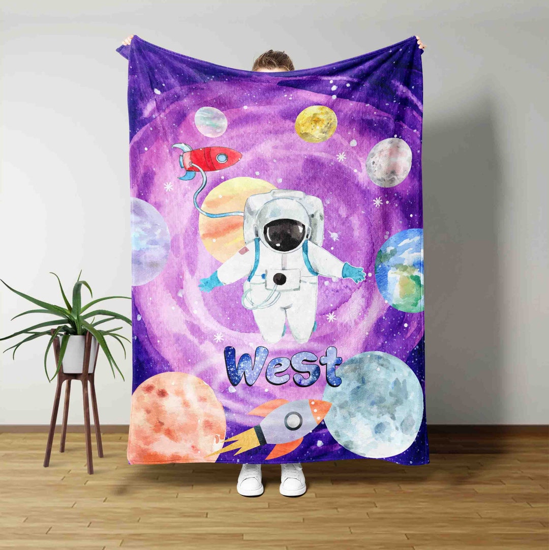 Personalized Name Blanket Astronaut Blanket Outer Space Etsy