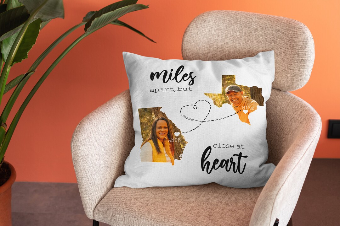 Miles Apart Pillow, Long Distance Pillow, Custom State Pillow, Custom