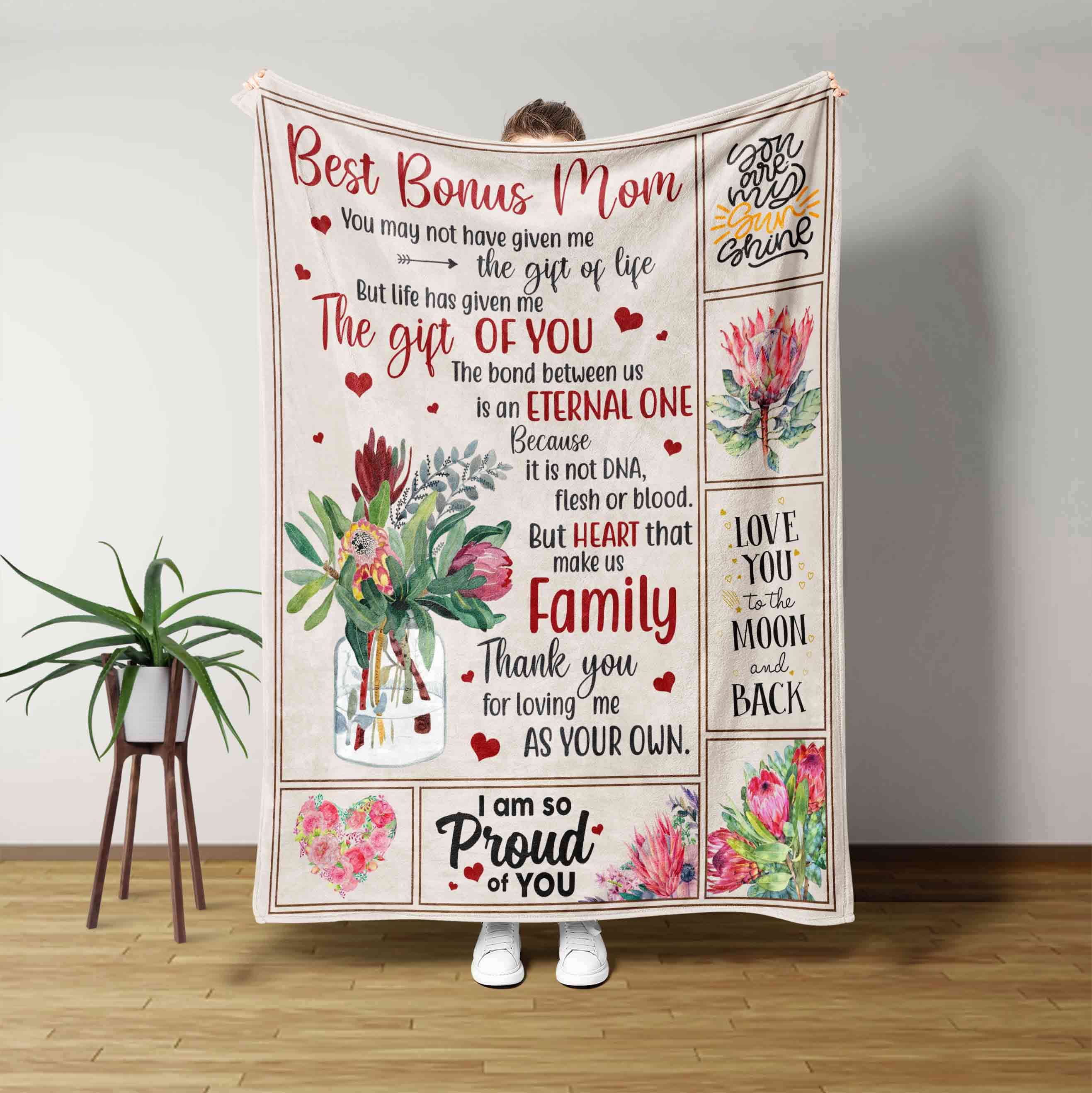 NVDOXSA Christmas Bonus Mom Blanket Gift, Stepmom Blanket from Stepdaughter  Stepson, Step Mom Throw Blanket 50x60 Gifts for Bonus Mom Birthday