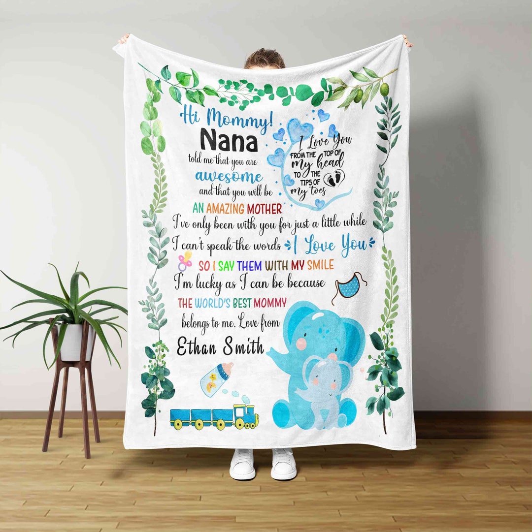Personalized Name Blanket, Baby Elephant Blanket, First Time Mom