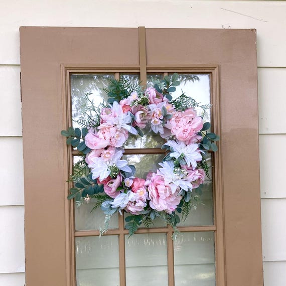 Spring/summer Pink, Peach and White Floral Wreath for Front Door