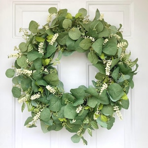 Everyday Neutral Wreath, Farmhouse Greenery Wreath for Front Door, Year-Round Eucalyptus Wreath