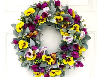 Lambs Ear Tulip Wreath for Front Door, Spring Summer Farmhouse Wreath ...