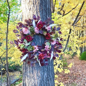 Fall Burgundy Sunflower Wreath: Mauve Autumn Door Decor