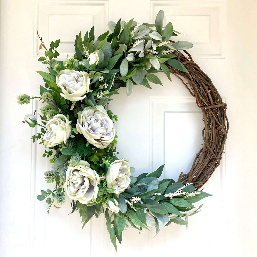 Farmhouse Roses Summer Farmhouse Rose Wreath, Front Door Everyday Floral Wreath ...