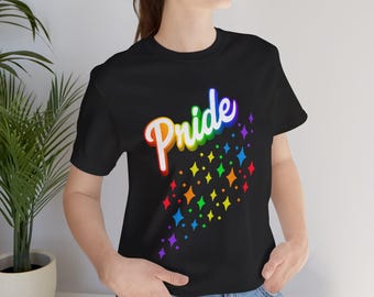 Pride, Rainbow, Sparkle T-shirt met korte mouw, Gay Pride, LGBT Ally-shirt, schattig en comfortabel.