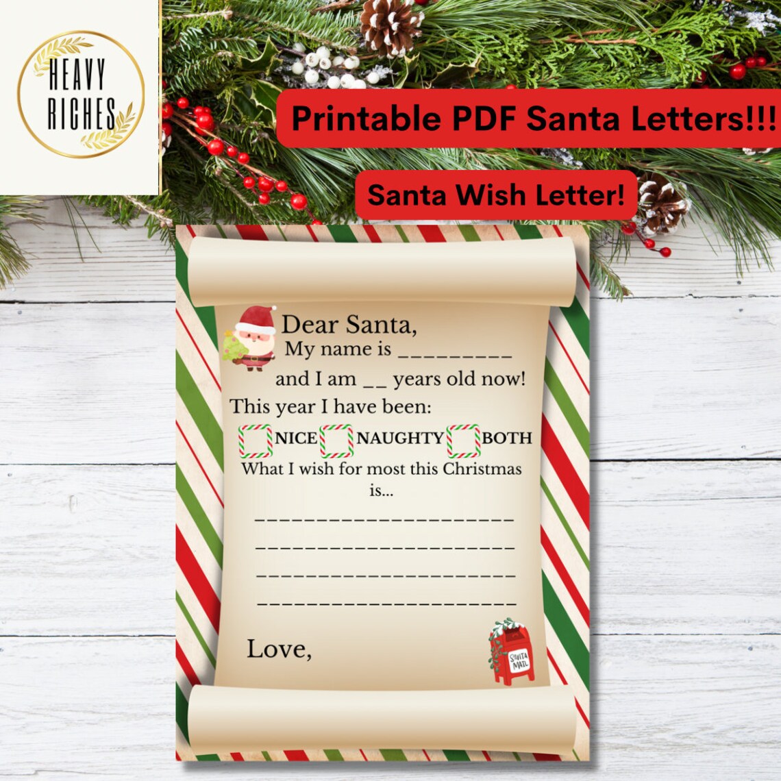 Printable Santa Letter, Printable Santa Reply Letter, Kids Letter to