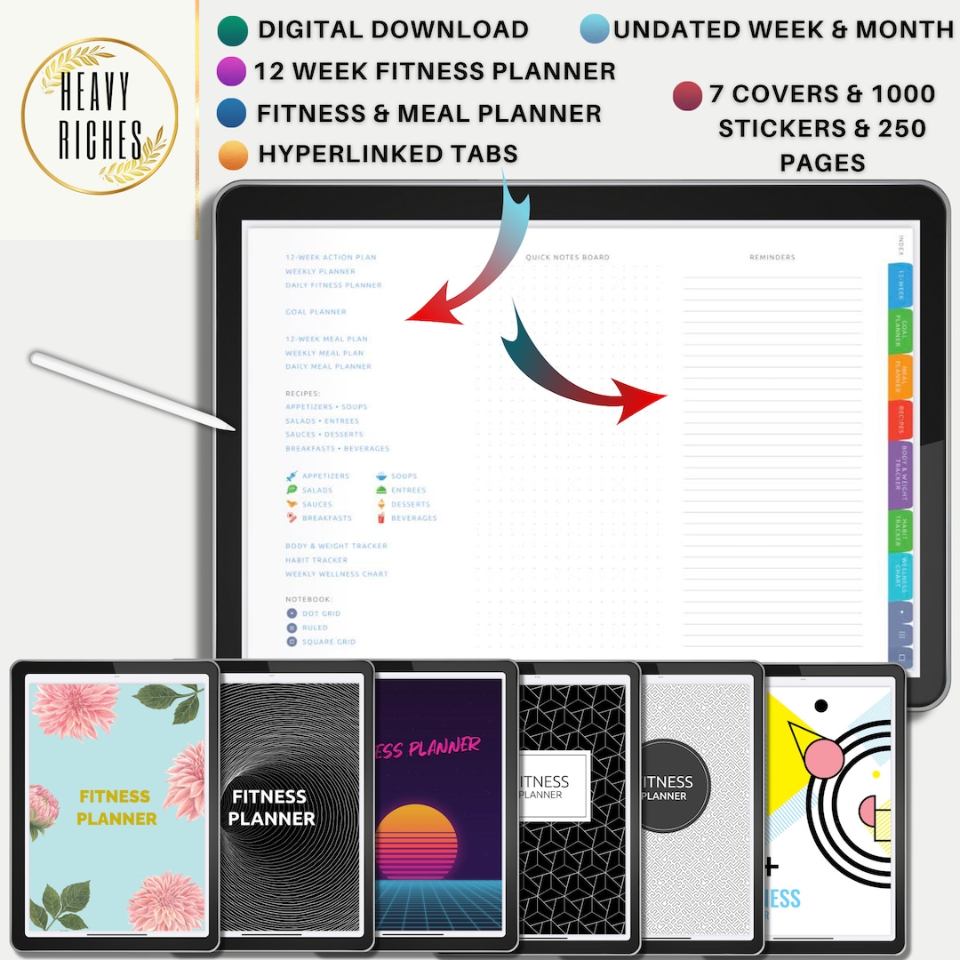 Digital Fitness Planner, 12 Week Fitness Planner, Undated iPad Planner