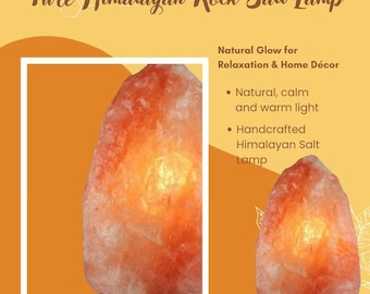 Himalayan Pink Salt Lamp, Natural Amber Glow, Wooden Base