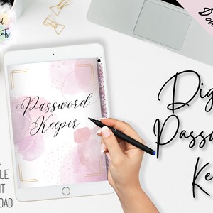 Pink/Gold Digital Password Keeper Planner - Planner, Log Ins, Website, Office Organization, Digital Download PDF, manager, Password book