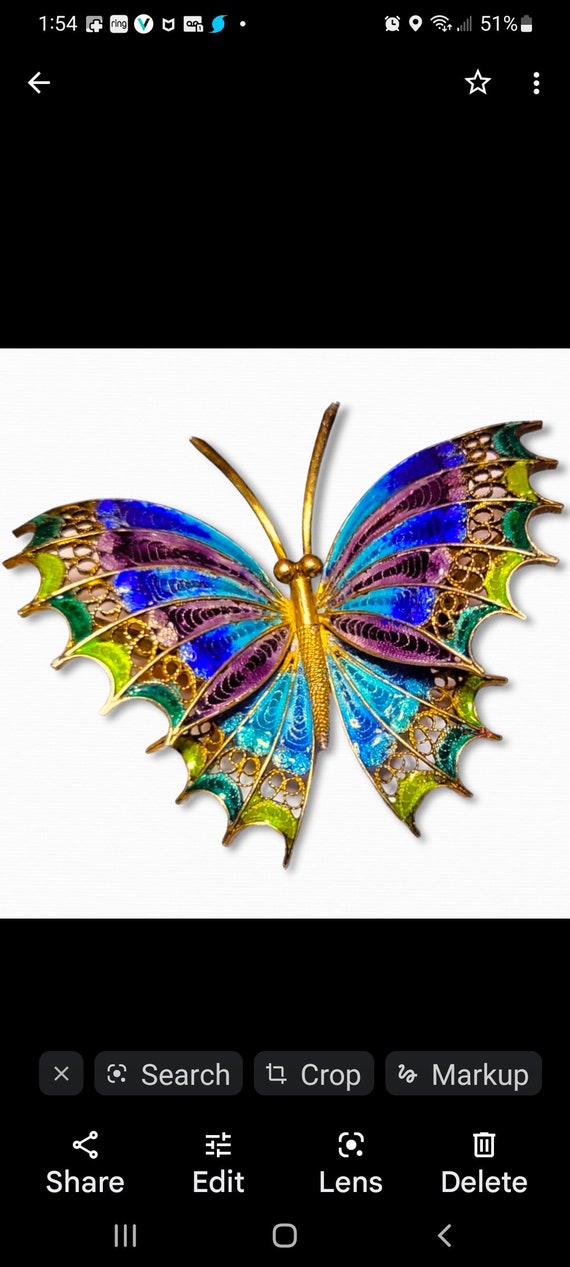 Antique German filigree enamelled butterfly brooc… - image 6