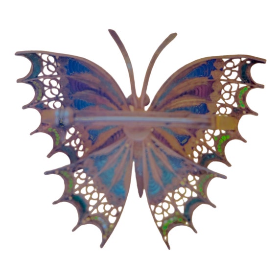 Antique German filigree enamelled butterfly brooc… - image 3