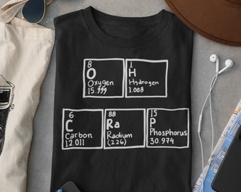 Oh shit, T-shirt periodiek systeem der elementen, shirt woordspeling scheikunde, uniseks klassieke pasvorm humor graphic tee, grappige wetenschap top
