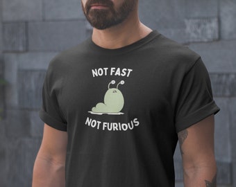 Not Fast Not Furious, grappige schattige groene naaktslak-t-shirt, gek klassiek fit shirt, ironisch atleet runner jogger-shirt