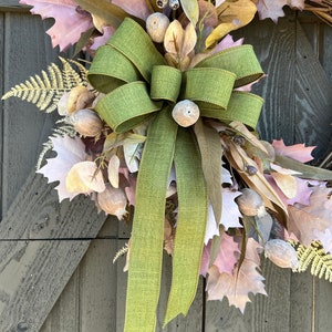 Plum Fall Wreath With Maple Leaves and Green Bow, Purple Autumn Door ...