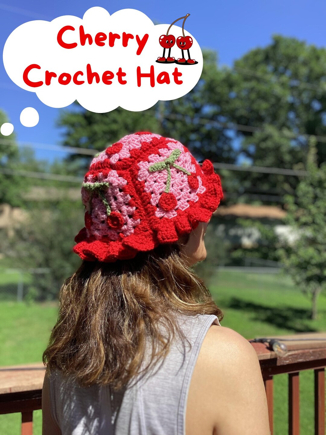 Snowflake Red/Pink Granny Square Bucket Hat, Handmade By Me, Premium Yarn, OFFER Granny Square Bucket Hat - Crochet Pattern - Etsy main image 4