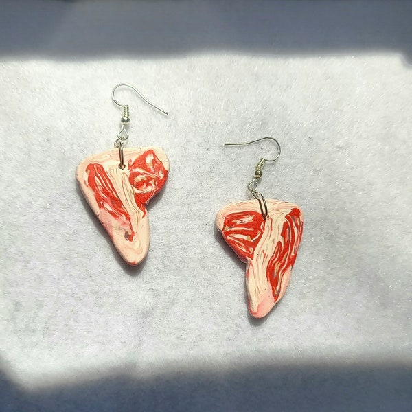 Tbone Steak Earrings, Mini Meat Realistic Inedible Handmade Polymer Clay Dangle Earrings (.75 in or 1.5in) Unique Gift of Steaks